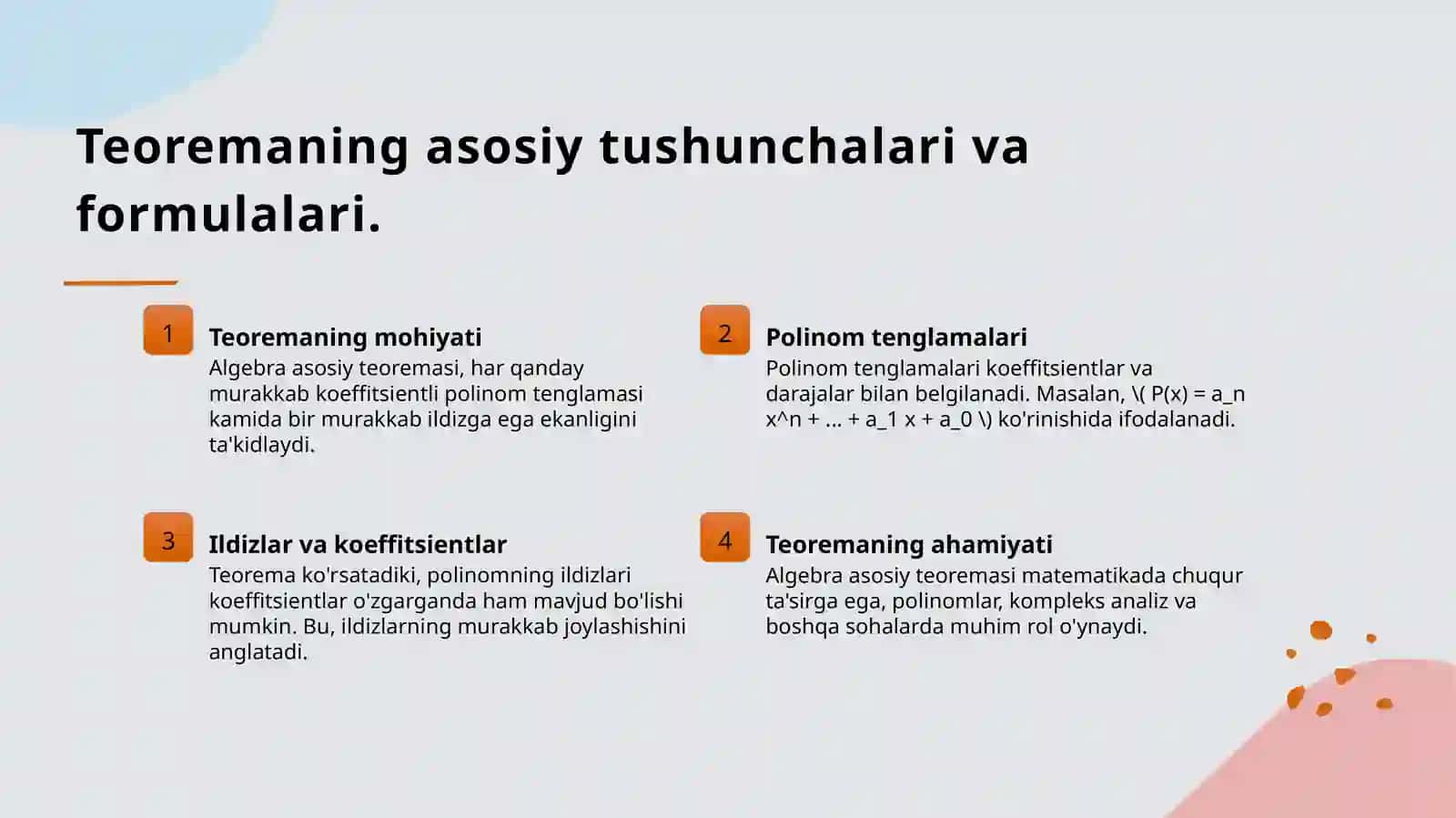 Algebraning asosiy teoremasi 4