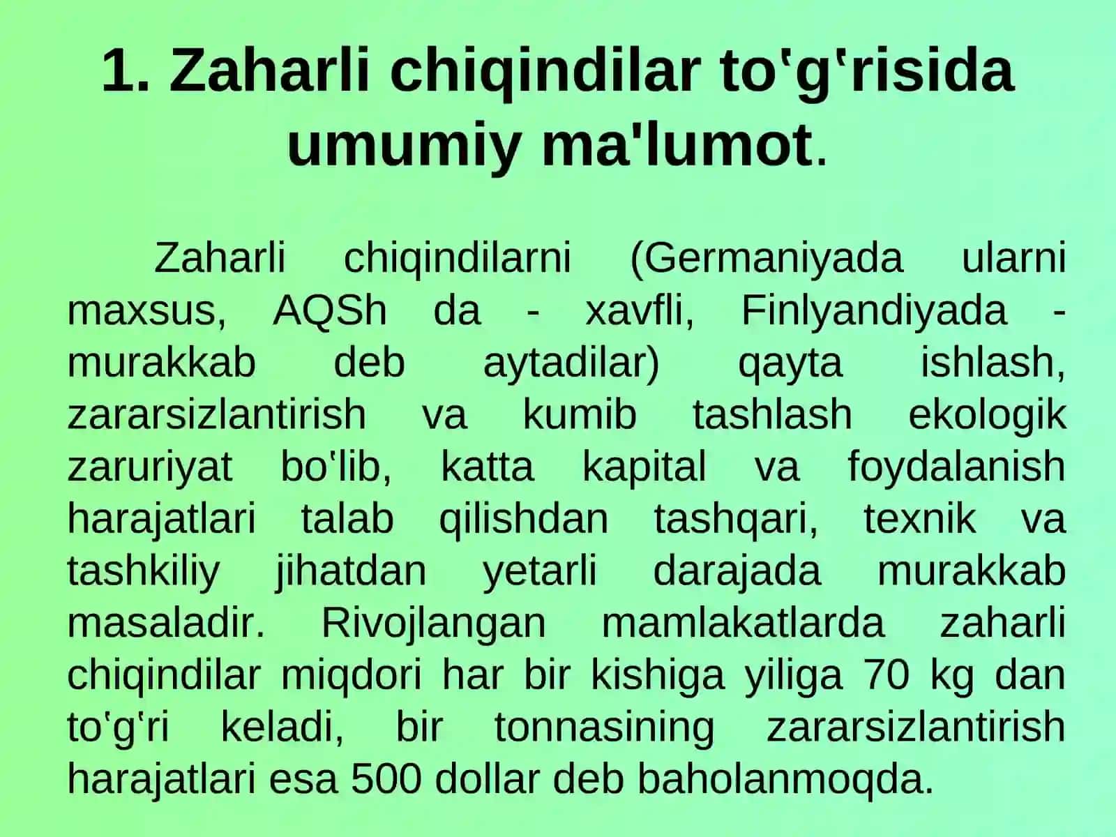 Zaharli chiqindilarni qayta ishlash, zararsizlantirish va ko‘mib tashlash 4