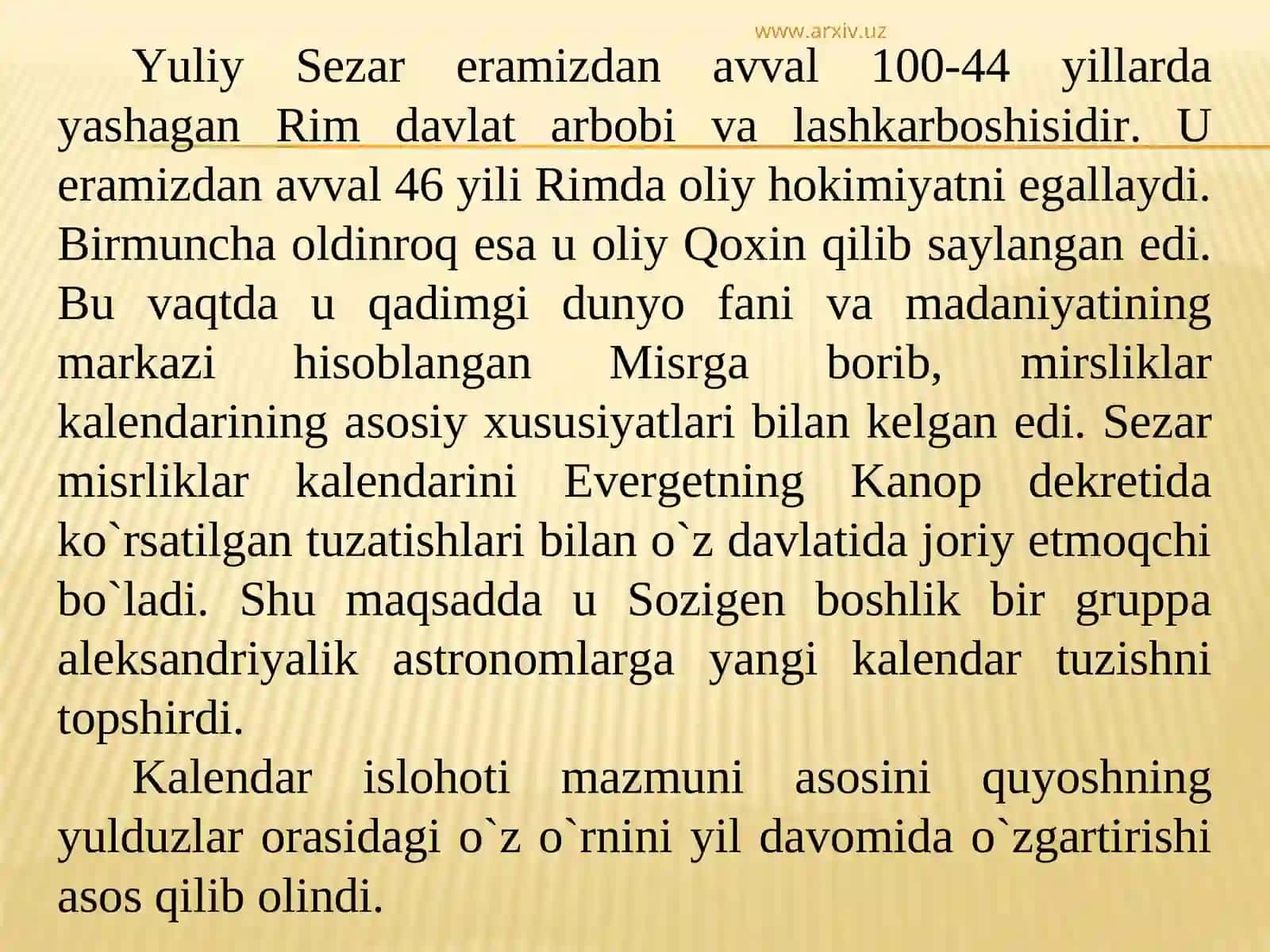 Yuliy Sezar va Papa Grigoriyning kalendar isloxatlari 4