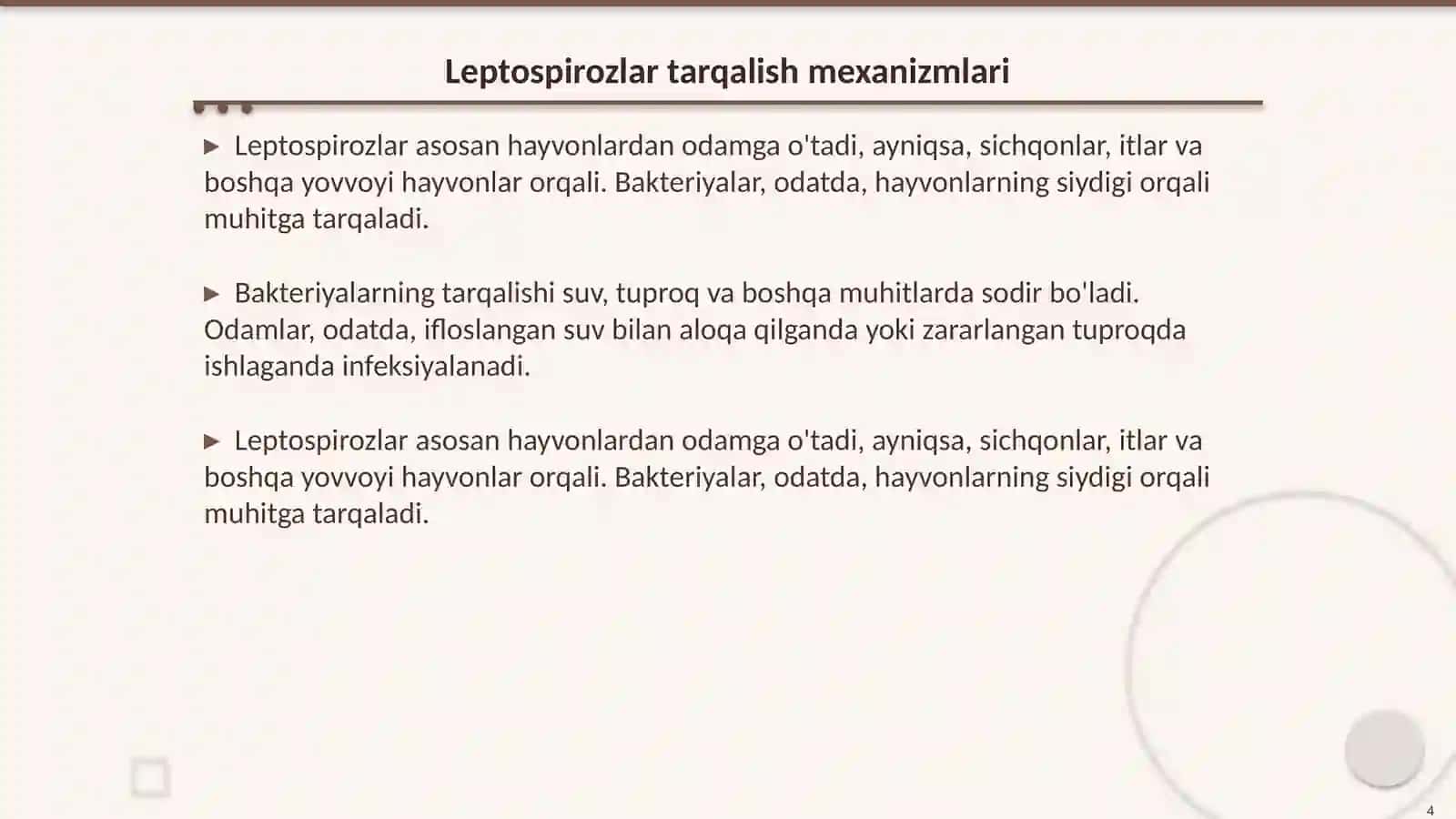 Leptospirozlar morfologiyasi, struktura, tarkalganligi, keltirib chikaruvchi kasalliklari, laboratoriya diagnostikasi 4
