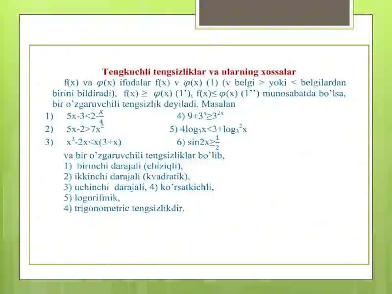 UMUMTA’LIM MAKTABLARIDA TENGSIZLIKLARNI O’QITISHDA GRAFIK USULLARDAN FOYDALANISH METODIKASI 4