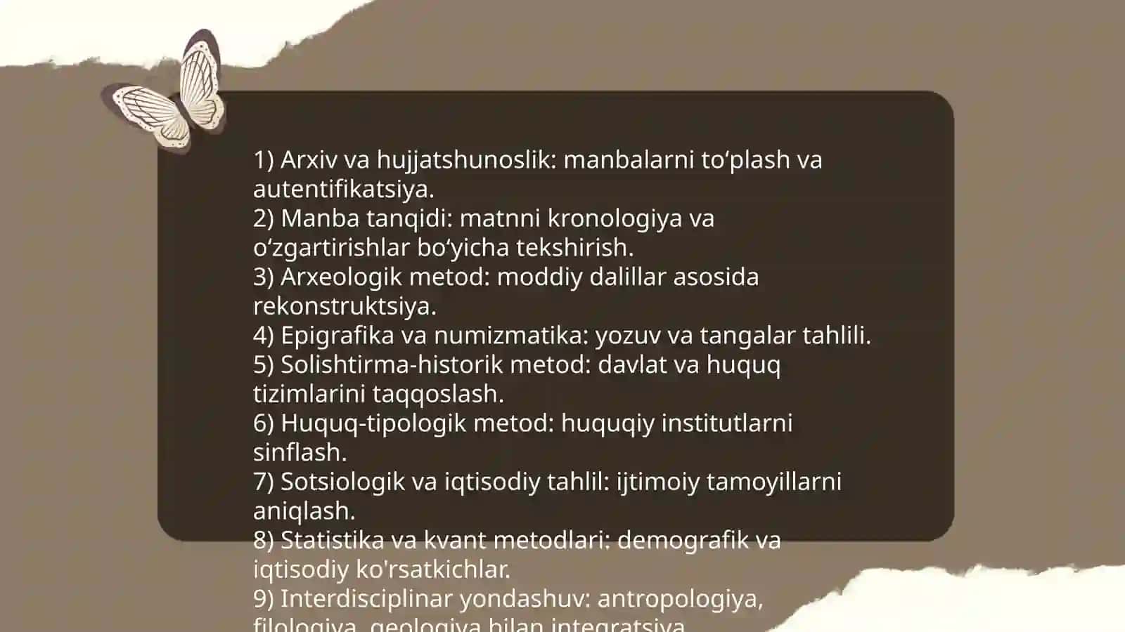 Davlat va Huquq tarixi Fanining predmeti, metodlari, vazifalari 4