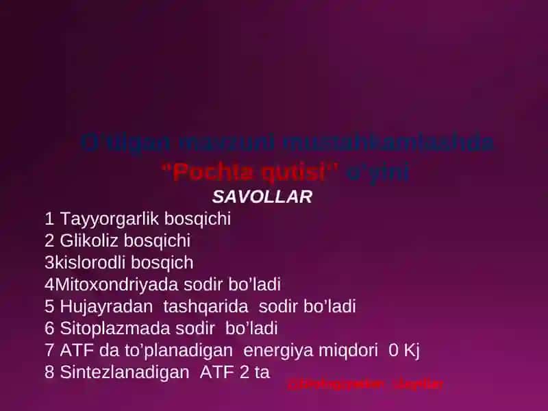Biologiyadan o'yinlar 4
