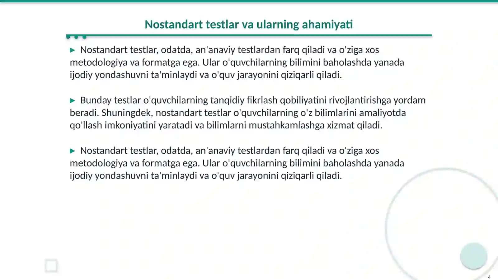 Huquq sohasiga oid terminlar boʻyicha nostandart testlar tuzish 4
