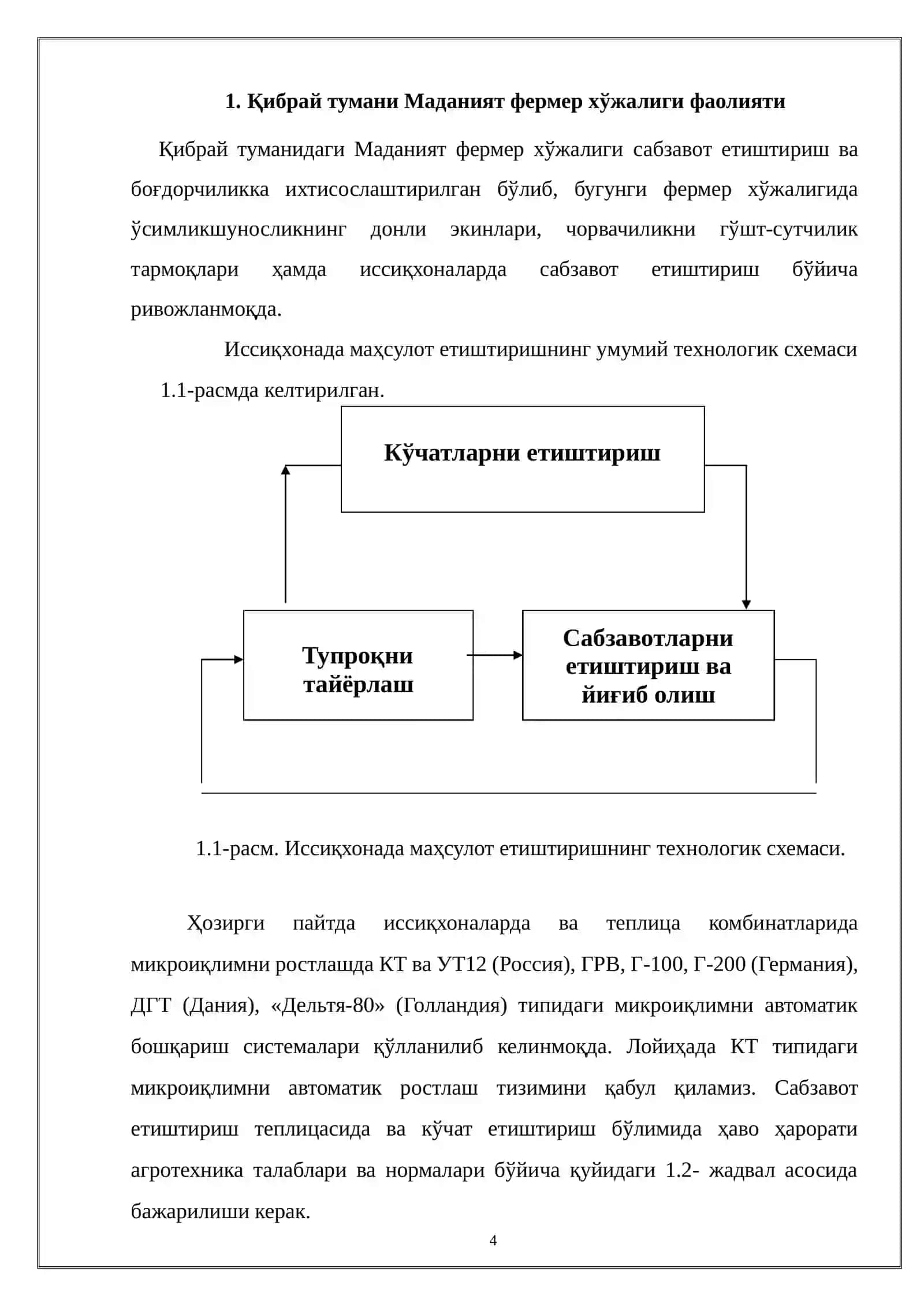 ТОШКЕНТ ВИЛОЯТИ, ҚИБРАЙ ТУМАНИДАГИ “МАДАНИЯТ” ФЕРМЕР ХЎЖАЛИГИДАГИ ИССИҚХОНАНИ АВТОМАТЛАШТИРИШ ВА ҲАВО ВА ТУПРОҚ НАМЛИГИНИ АВТОМАТИК БОШҚАРИШ СХЕМАЛАРИНИ ИШЛАБ ЧИҚИШ АМАЛИЁТИ 4