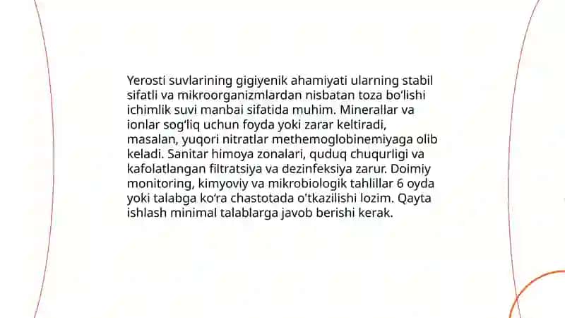 Mahalliy suv ta'minoti haqida tushuncha, ularning gigiyenik ahamiyati 4