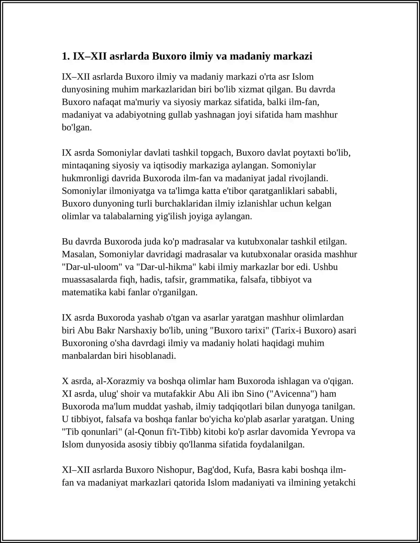 IX-XII ASRLARDA MAMLAKATIMIZ HUDUDIDA RO’Y BERGAN MADANIY UYG’ONISH (RENESSANS). BUYUK ALLOMALARNING JAHON SIVILIZATSIYASIGA QO’SHGAN HISSASI 4
