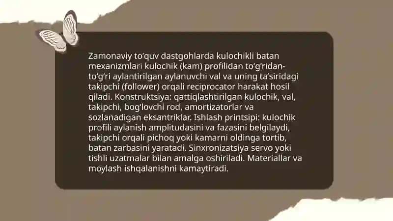 Zamonaviy Toʻquv dastgohlarda tirsakli va kulochikli batan mexanizmlari 4
