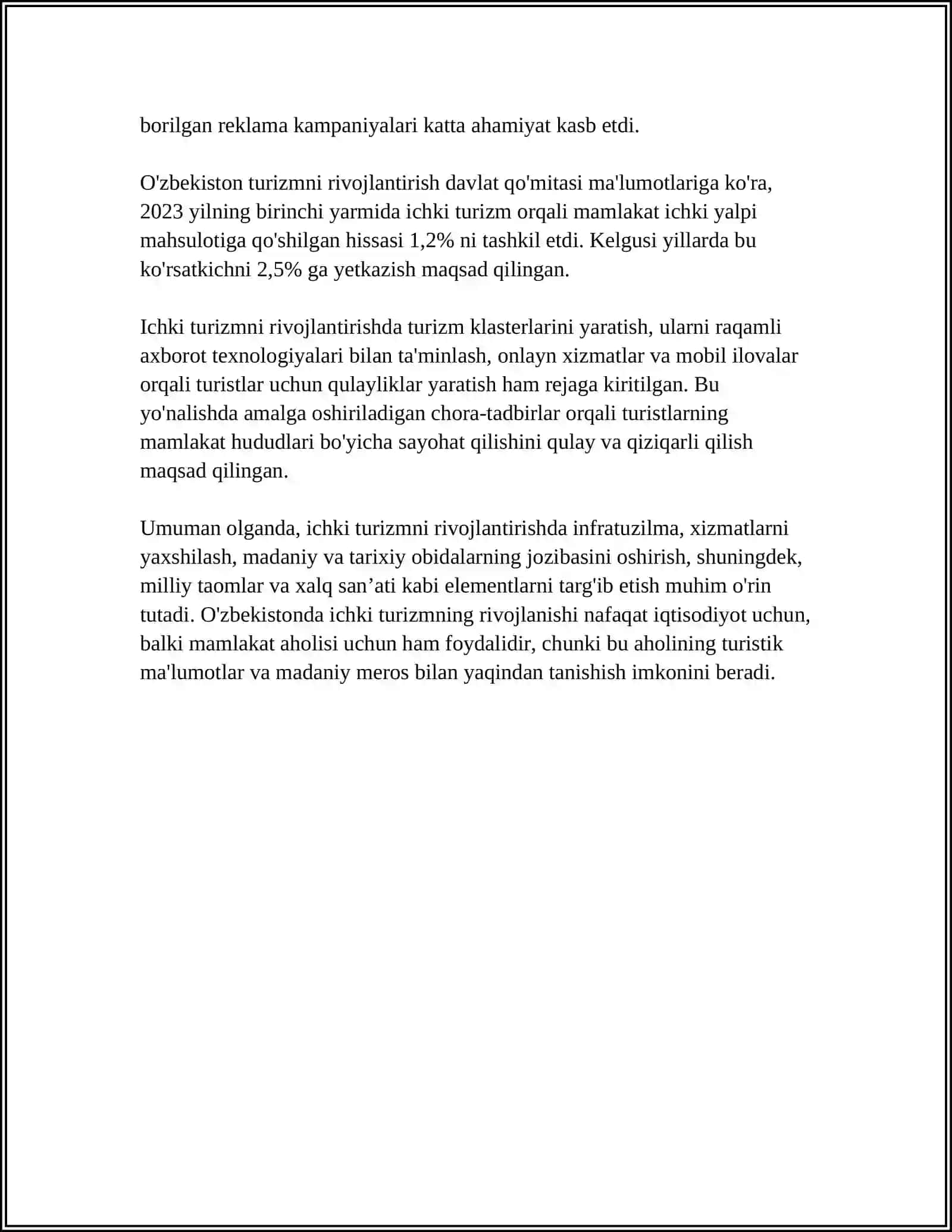O‘ZBEKISTONDA TURIZM SOHASINI RIVOJLANTIRISHDAGI XIZMATLAR 4