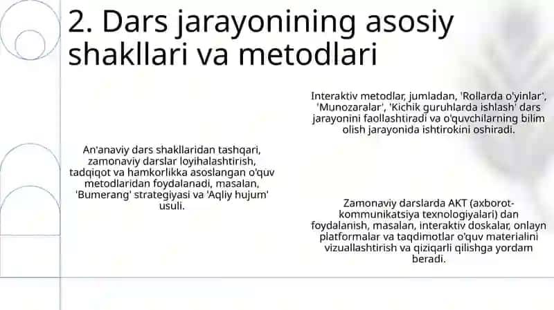 Zamonaviy o'qituvchi ta'limni tashkil etishi va dars jarayonining asosiy shakli 4