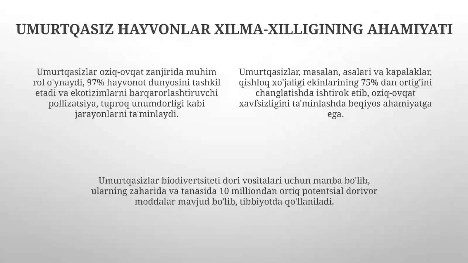 Umurtqasiz hayvonlar xilmaxilliginisaqlashdagiumumiyyo'nalish 4