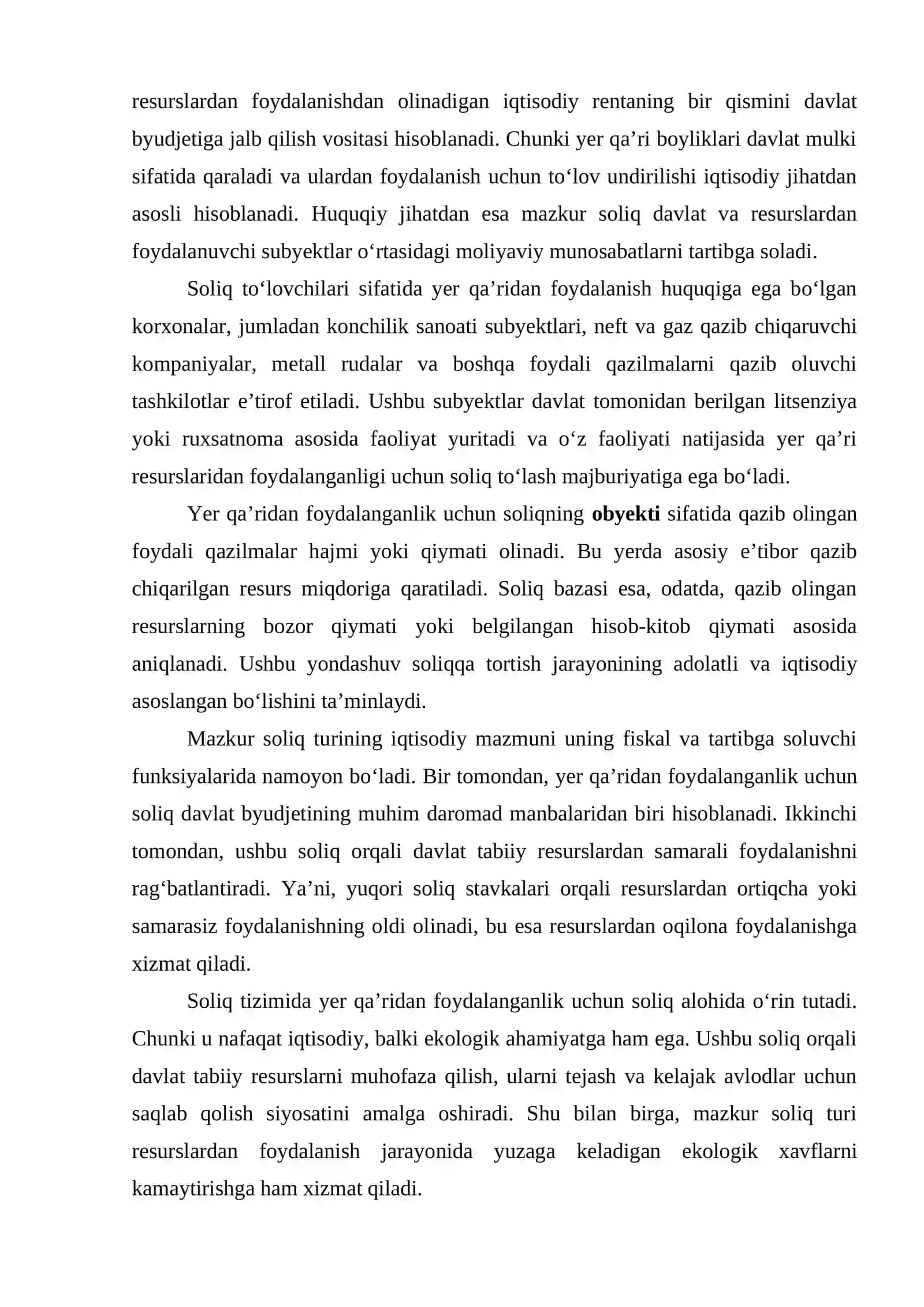 Yer qaʼridan foydalanganlik uchun soliq va uning iqtisodiy ahamiyati 4