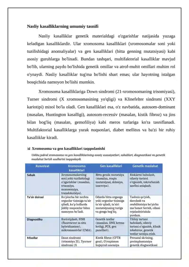 Irsiy kasalliklar: xromosoma va gen kasallliklari. Tibbiy genetik maslahat. 4