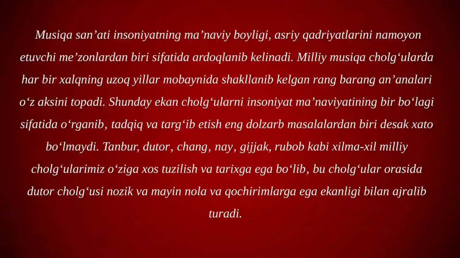 BMSMning 2-sinf o‘quvchilariga o‘zbek xalq kuyi “Qari navo” asarini dutor cholg‘usida o‘rgatish yo‘llari 4