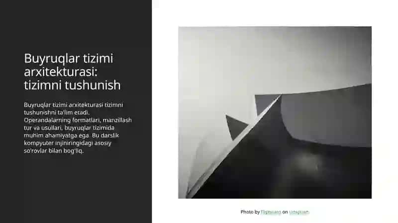 Buyruqlar tizimi arxitekturasi: operandlarni formatlari, adreslash turlari va usullari 4