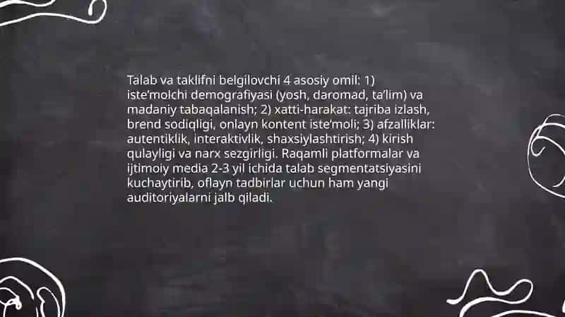 Madaniyat va sanat xizmatlari bozori:xususiyatlari va tendensiyalari 4