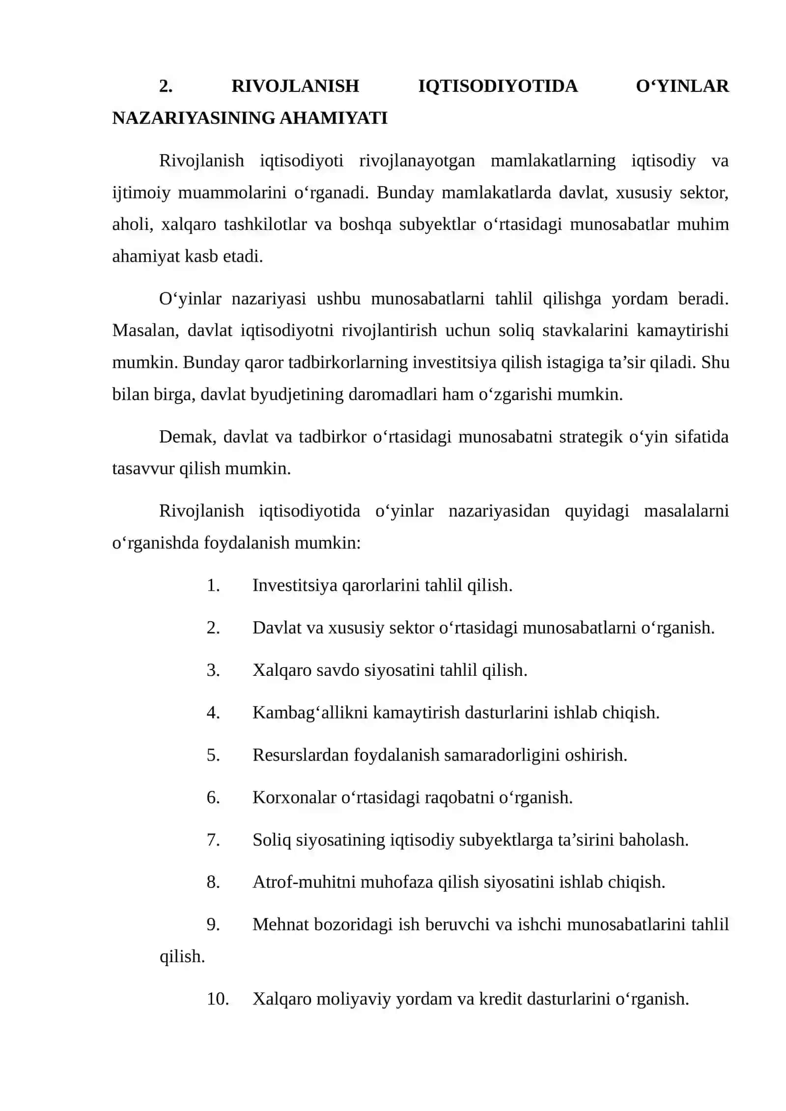 RIVOJLANISH IQTISODIYOTIDA O‘YINLAR NAZARIYASINING QO‘LLANILISHIGA OID AMALIY MISOLLARNI O‘RGANISH 4