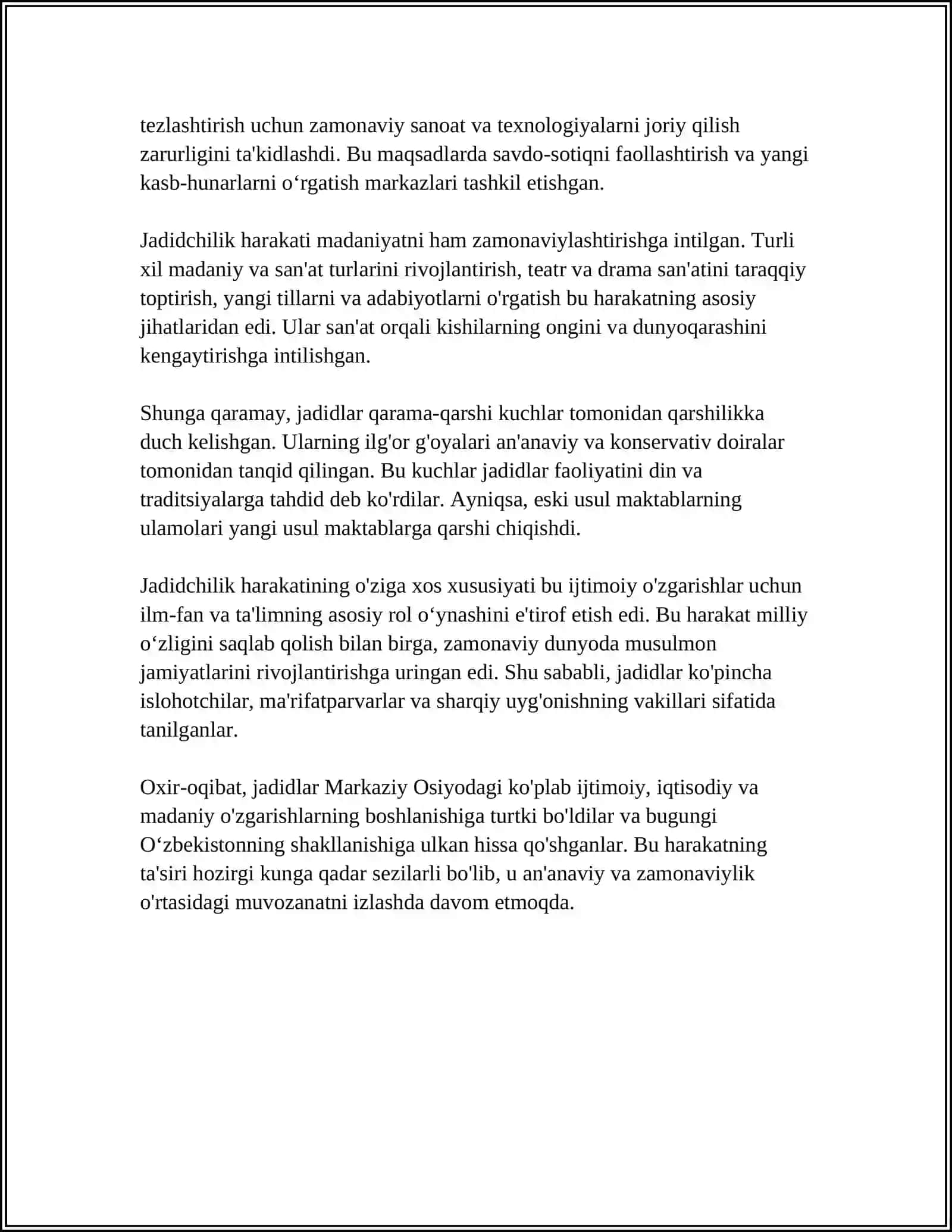 JADID MA'RIFATPARVARLARNING O'LKA IJTIMOIY-MA'NAVIY HAYOTIDA TUTGAN O'RNI(MUNAVVAR QORI', FITRAT, BEHBUDIY,AVLONIY) 4
