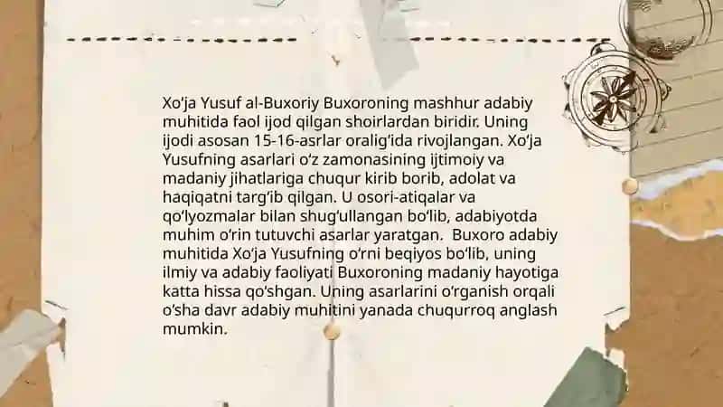 Buxoro adabiy muhiti. Xo‘ja ijodi 4