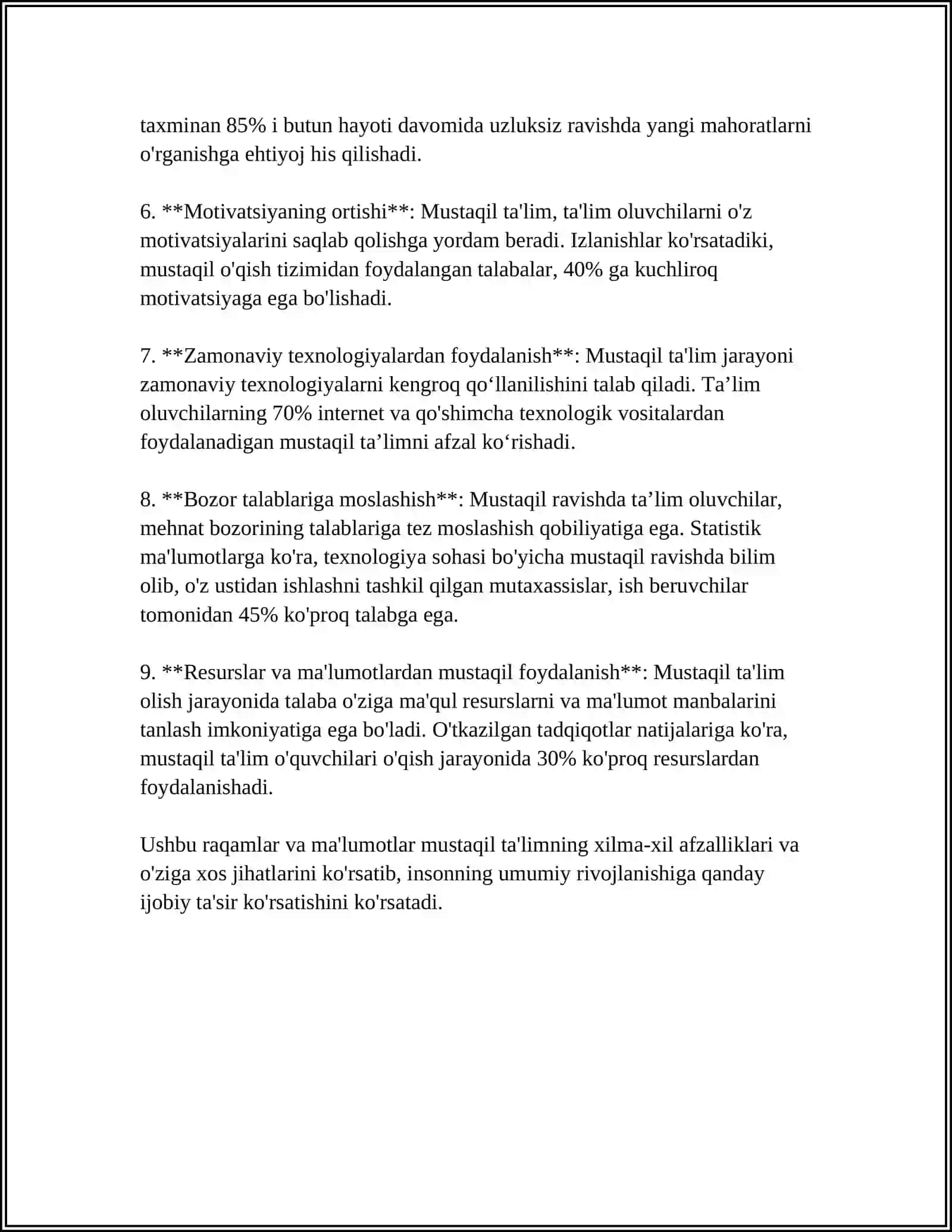 UNIVERSITETDA TALABALARNING MUSTAQIL ISHLASH KO'NIKMALARINI SHAKLLANTIRISH 4