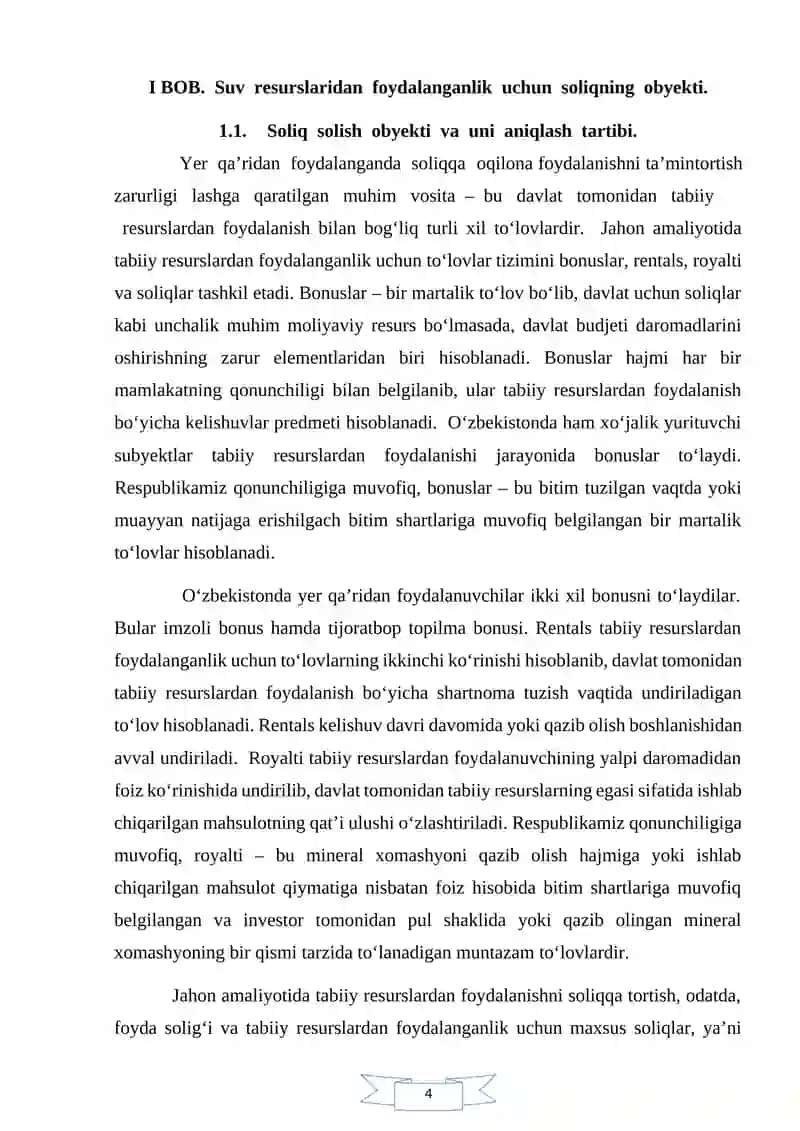 Suv resurslaridan foydalanganlik uchun soliqning obyekti va uni aniqlash tartibi 4