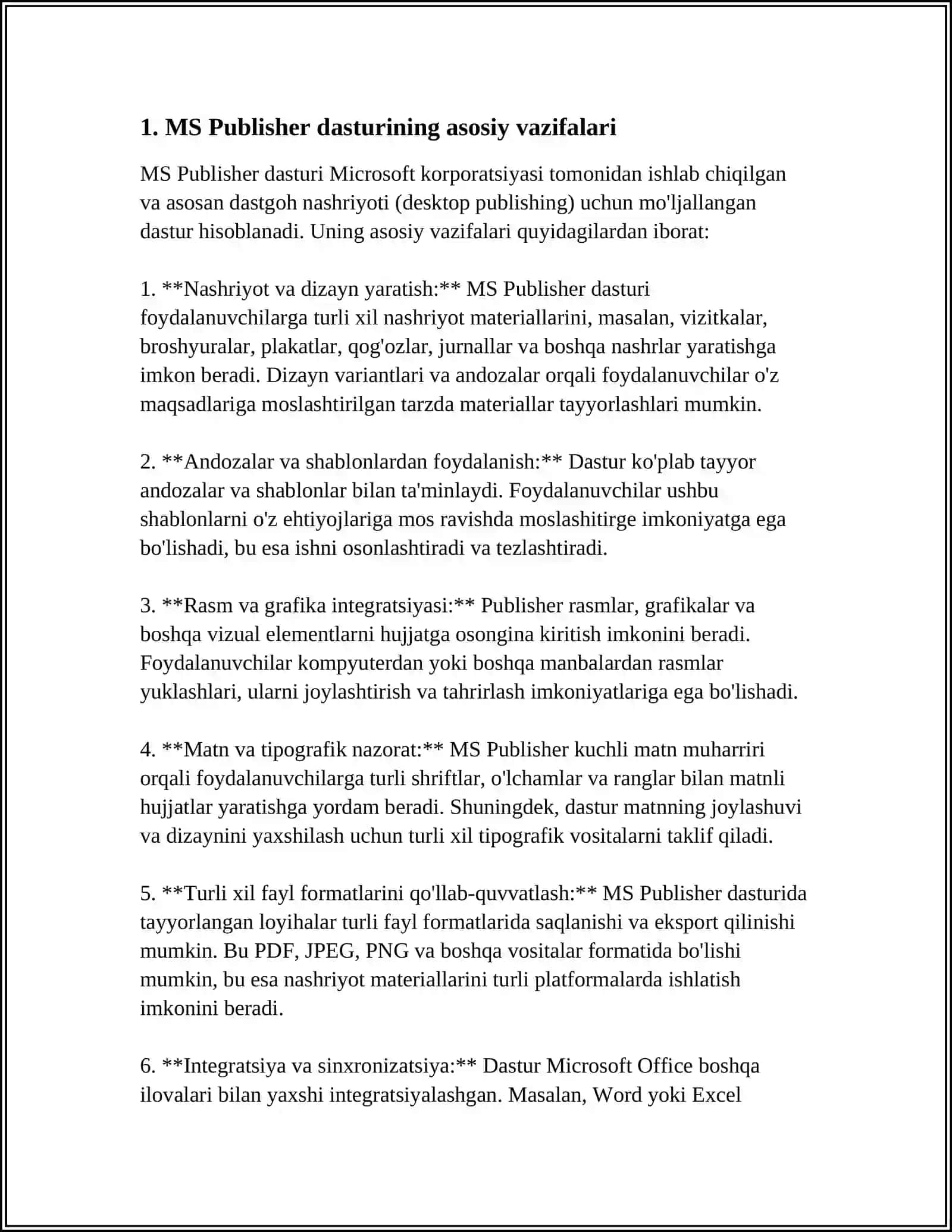 MS PUBLISHER DASTURIDA ISHLASH VA UNING XUSUSIYATLARI 4
