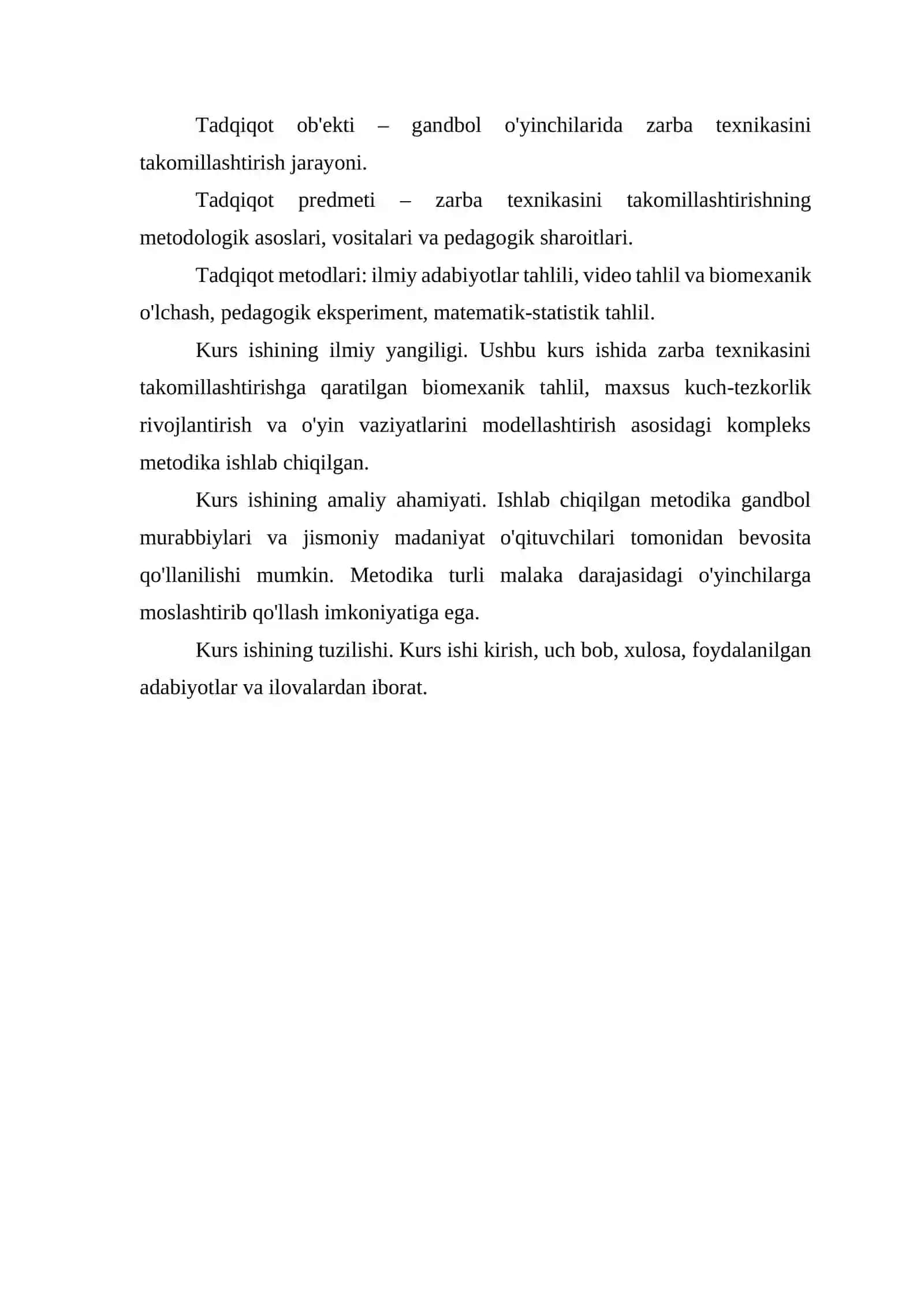 "Gandbol o'yinchilarida zarba texnikasini takomillashtirishning metodologik asoslari" 4
