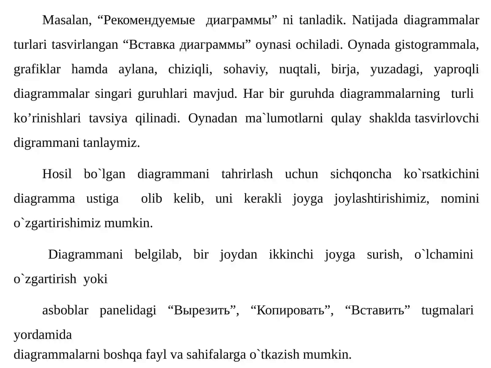 Excel daturida diagrammalar bilan ishlash 4