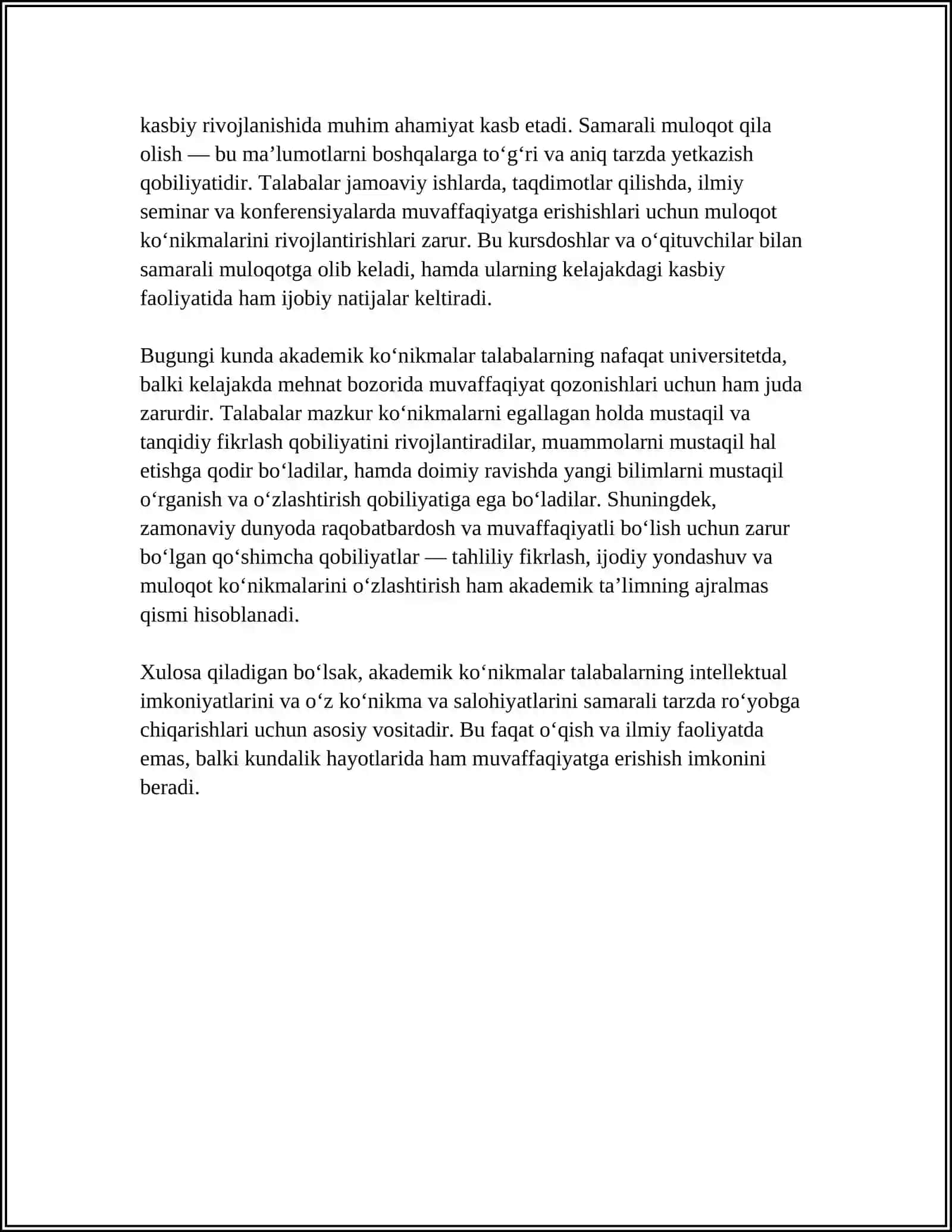 AKADEMIK KO‘NIKMALARNING TALABALAR FAOLIYATIDAGI AHAMIYATI VA DOLZARBLIGI 4