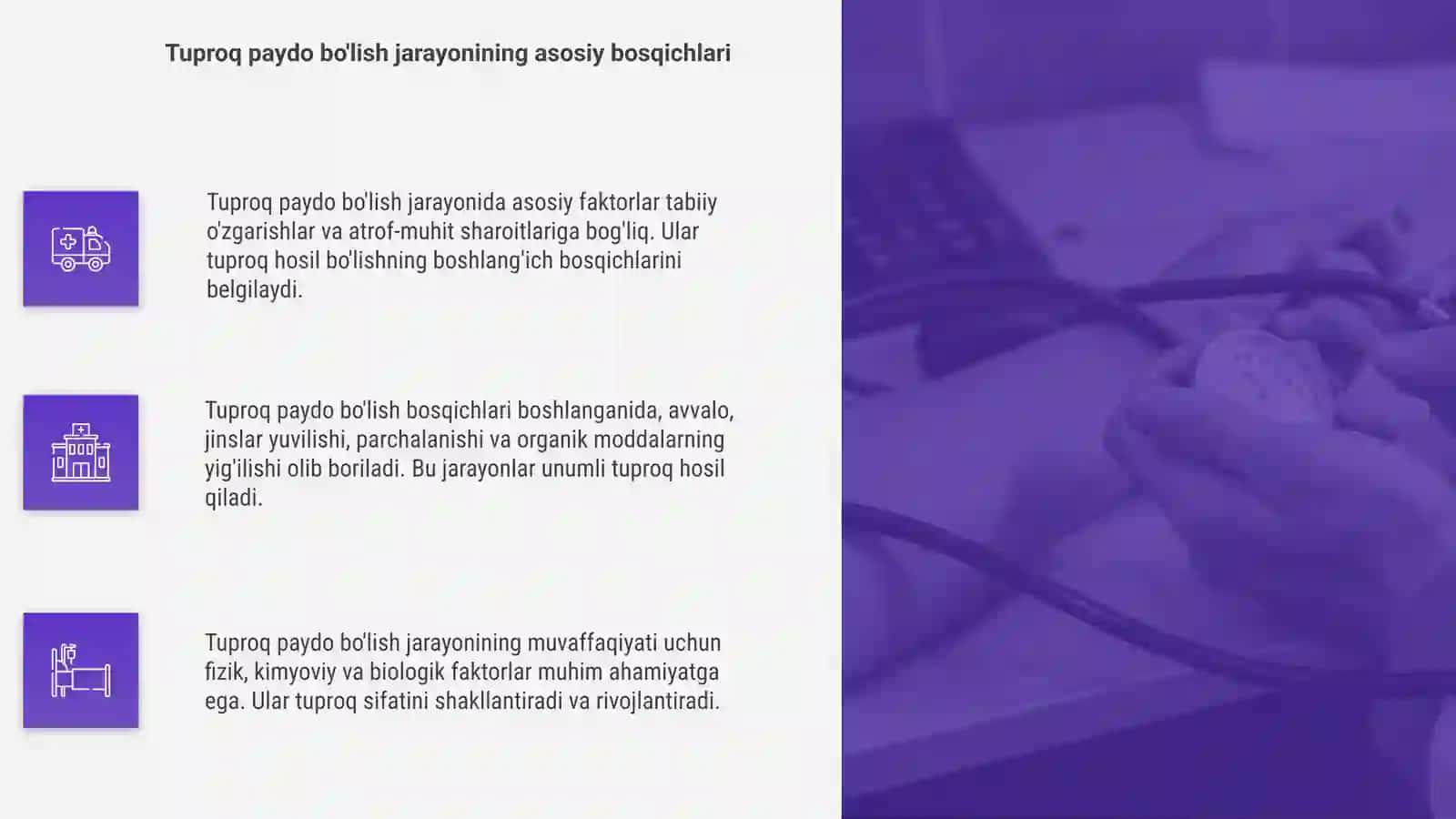 Tuproq payda bólish jarayonidagi asosiy faktorlar 4