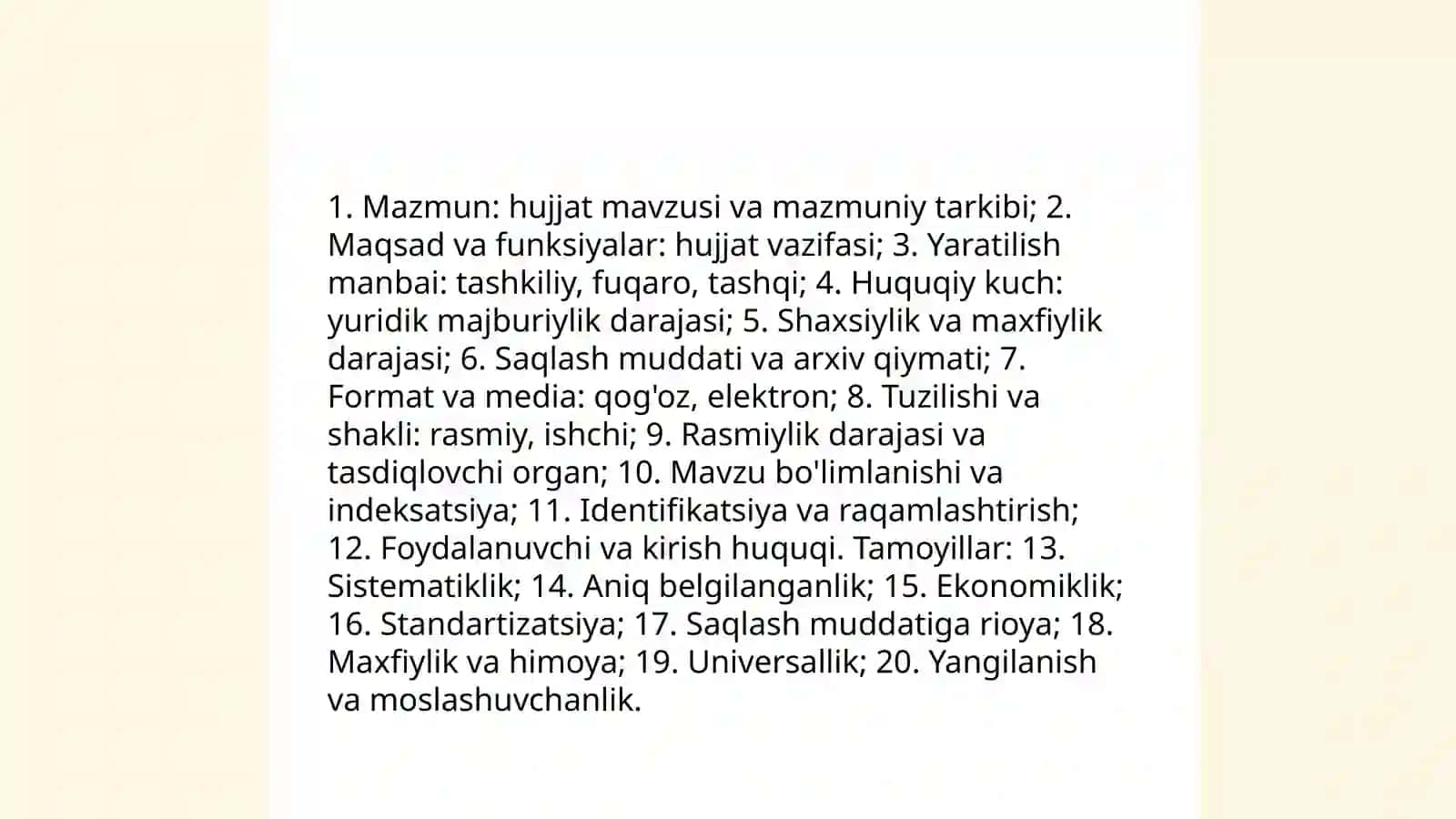 Matinli hujjatlashtirish.  Hujjatlarni klassifikatsiyalash masalalari 4
