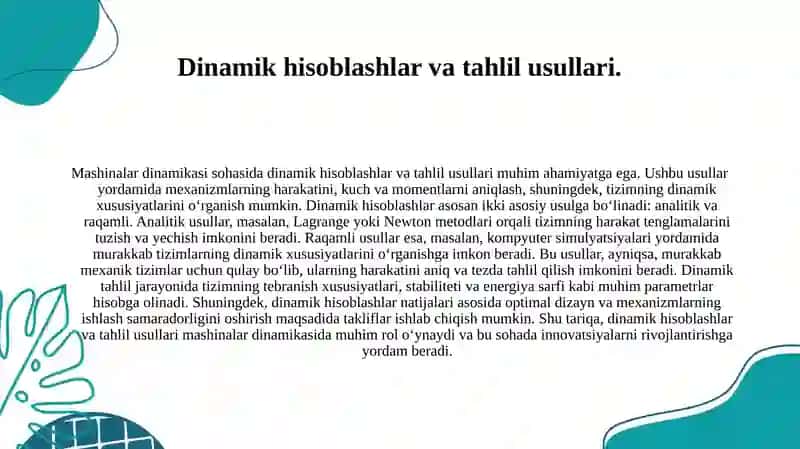 Mashinalar dinamikasi. Umumiy qoidalari. 4