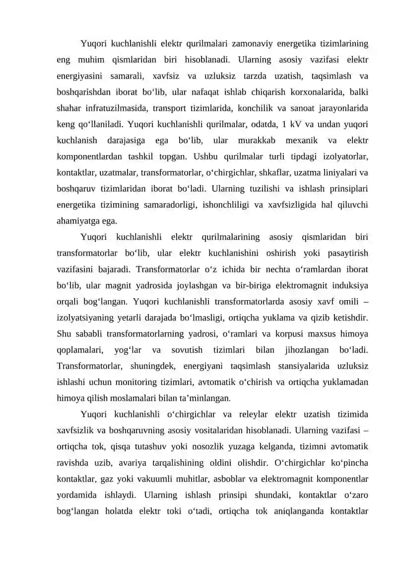 Yuqori kuchlanishli elektr qurilmalarida xavfsizlik 4
