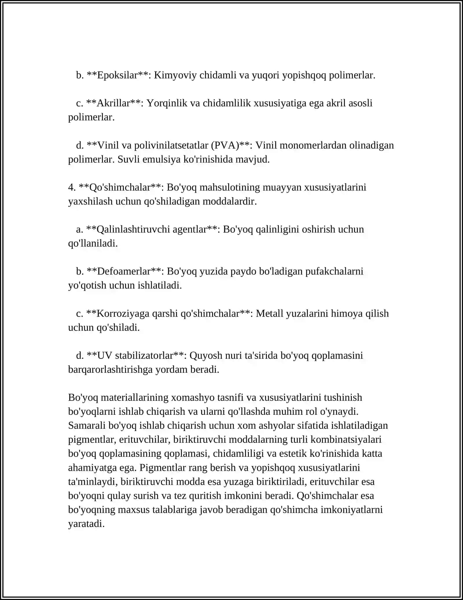 BO'YOQ MATERIALLARI TAYYORLASH VA YIG‘ISH TEXNOLOGIYASI 4