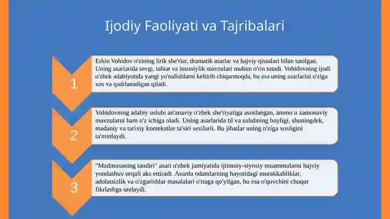 Erkin Vohidov hayoti va ijodi. Madmusaning tandiri hajviyoti 4