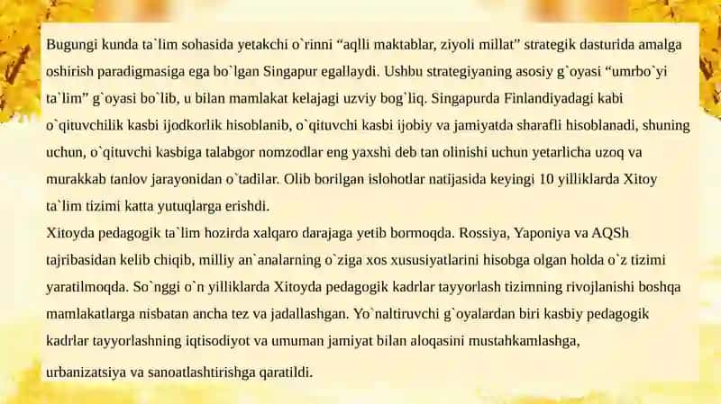 Jahon mamlakatlarida pedagog kadrlarga boʻlgan ehtiyoj va ularni tayyorlash masalalari 4