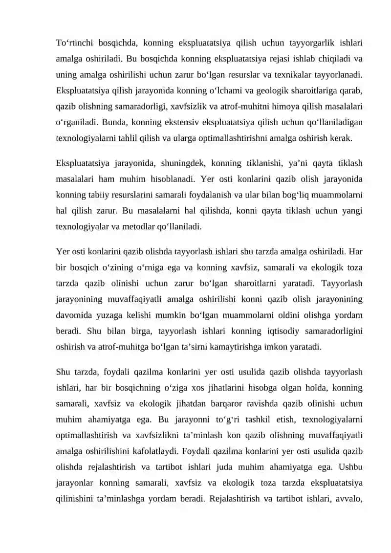Foydali qazilma konlarini yer osti usulida qazib olishda tayyorlash ishlari 4