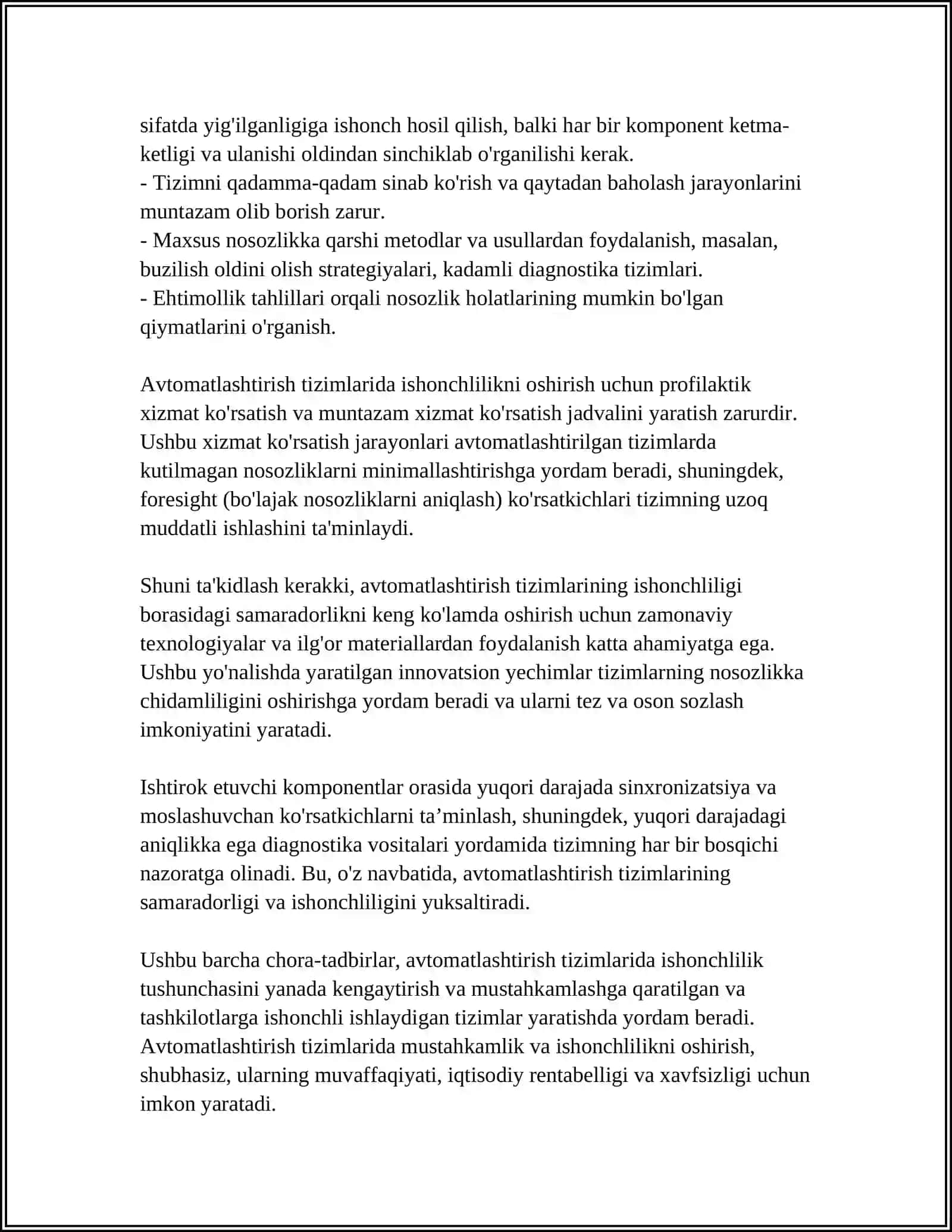 AVTOMATLASHTIRISH SISTEMALARINI BUZILISHLARSIZ ISHLASHEHTIMOLLIGI 4