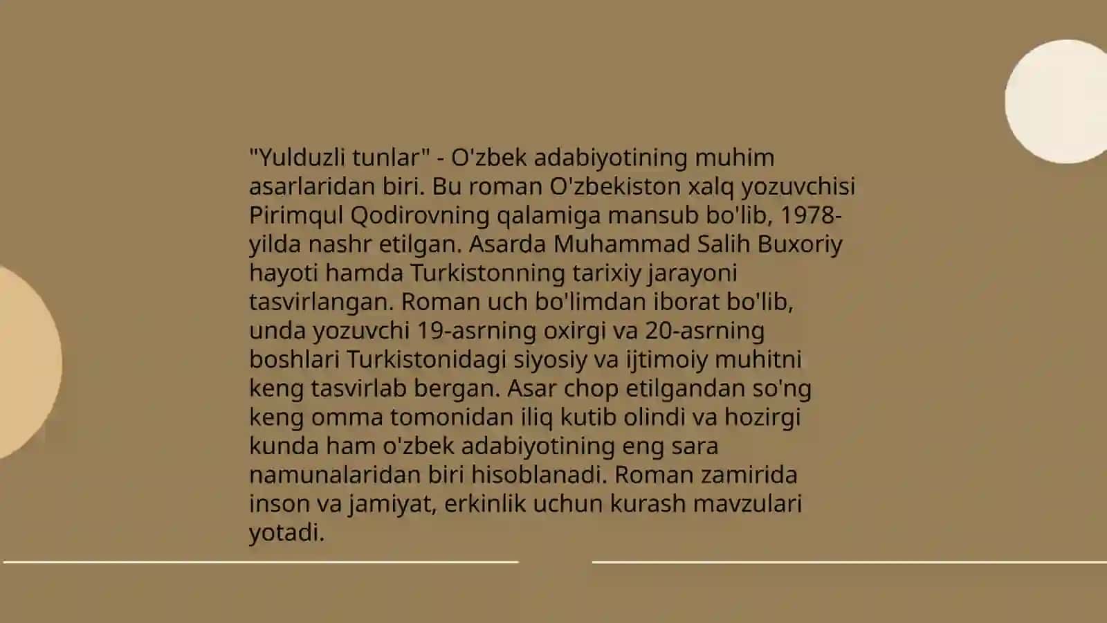 Yulduzli tunlar matni tahlili 4