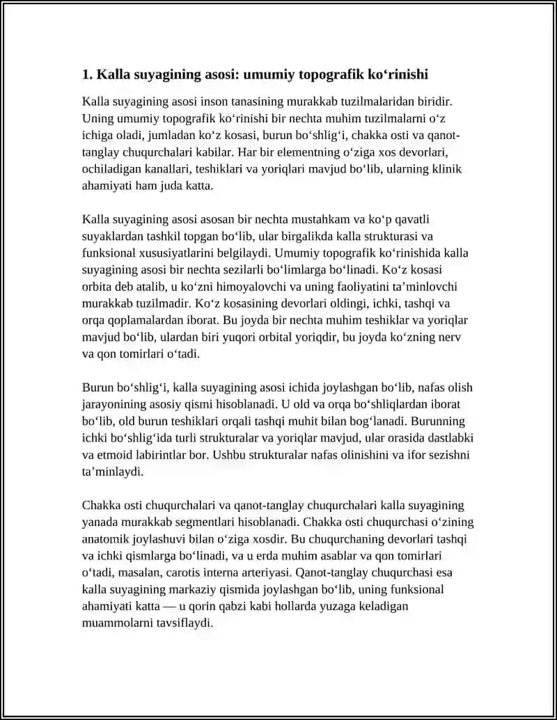 BUTUN KALLA.KALLA SUYAGINI ASOSI.KALLA SUYAGINING TOPOGRAFIYASI-KOʻZ KOSASI BURUN BOʻSHLIGʻI,CHAKKA OSTI VA QANOT-TANGLAY CHUQURCHALARI 4