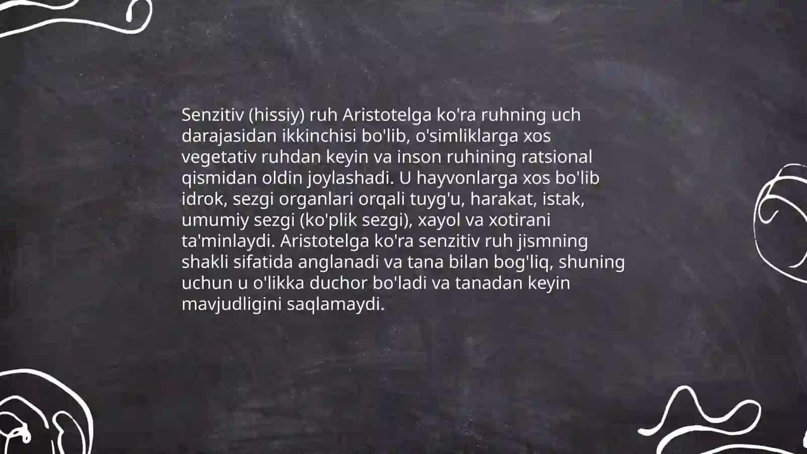 Aristotel falsafasi:ruhning uch darajasi, ideal holat, individ lar borliqning boshlanishi materiya va shaklning birligi haqida talimot Yo'ldosheva Xusnida 4