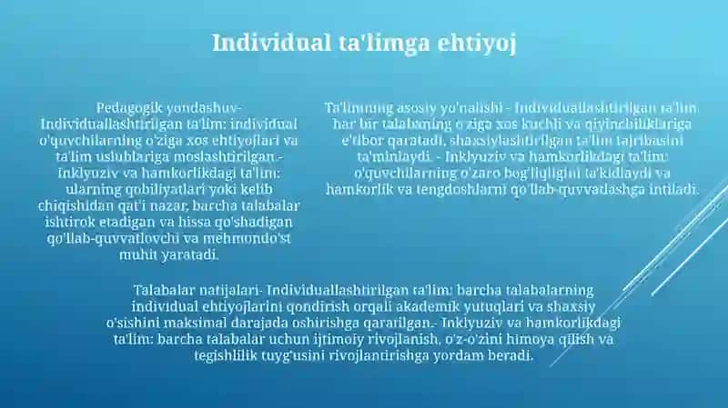 Inklyuziv Va Birgalikda O'Qitish:Ularni Asosiy Farqlarini Asoslash 4