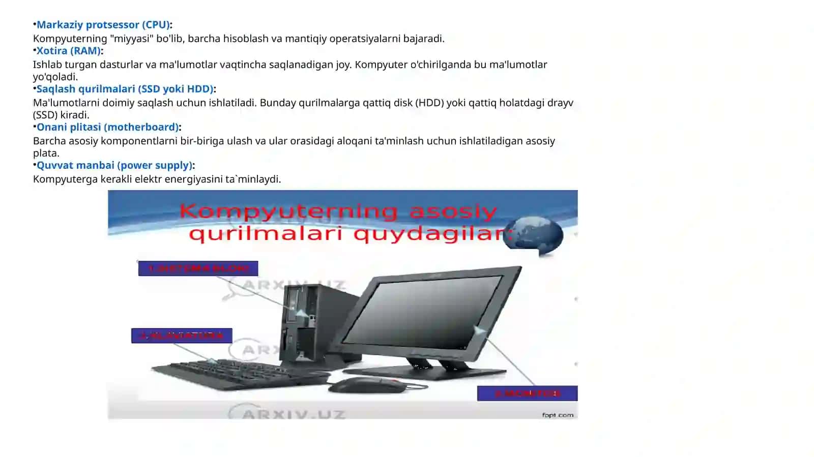 Shaxsiy kompyuterlarning tuzizilishi va arxitekturasi 4