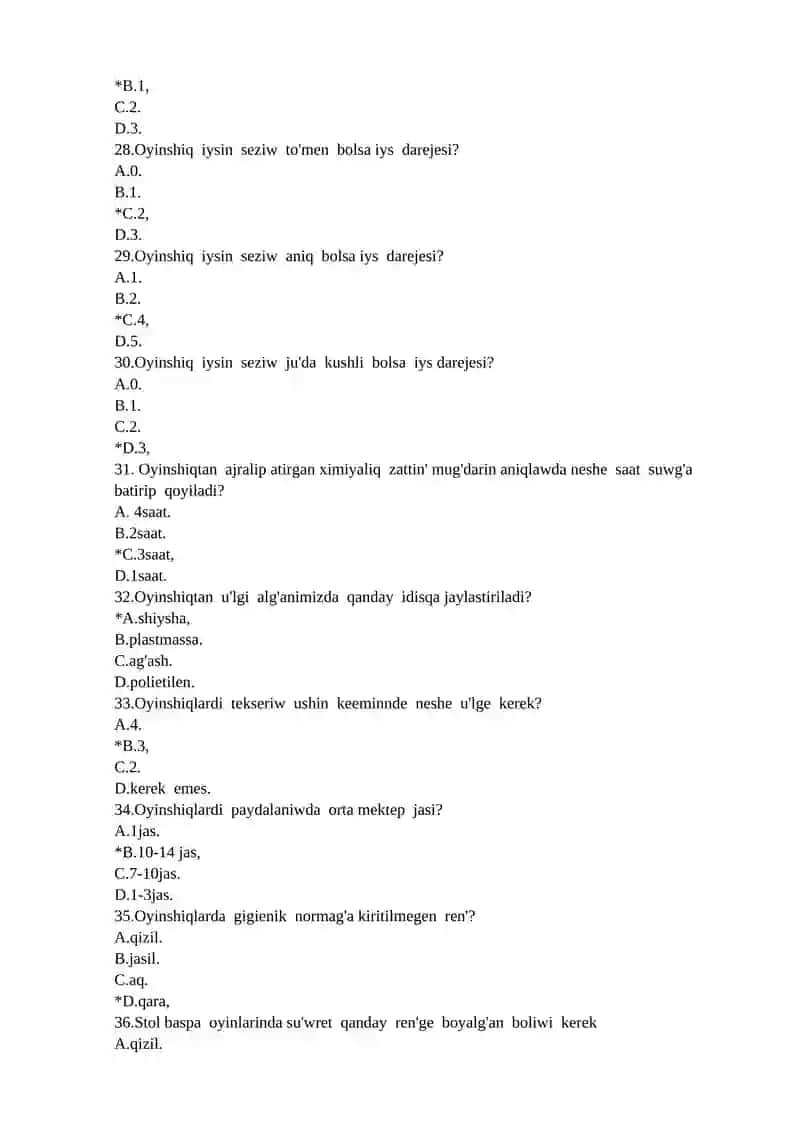 Oyinshiqlarga ham kiyimlerge gigienik baha beriw usullari 4
