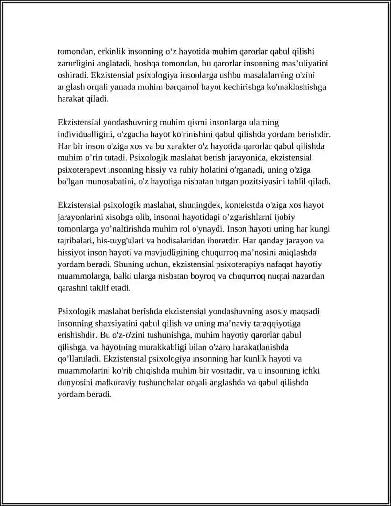 EKZISTENSIAL PSIXOLOGIYANING PSIXOLOGIK MASLAHATDA ORNI 4