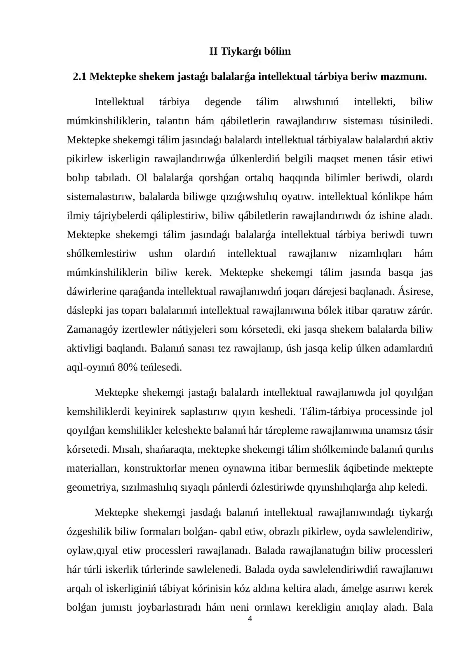 Mektepke shekemgi tálim jasındaǵı balalarǵa aqılıy tárbiya beriw usılı hám metodları 4