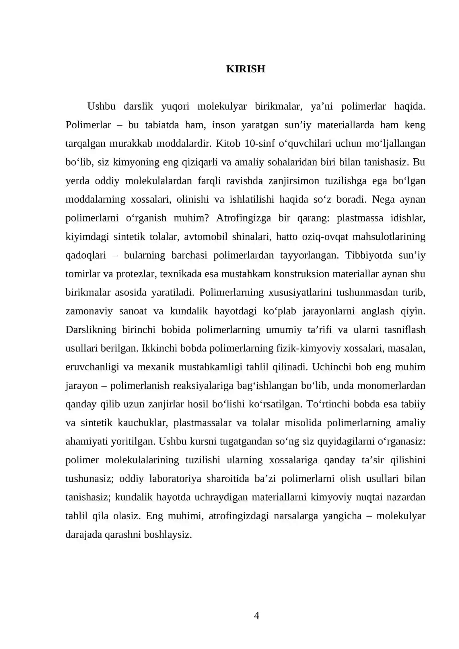 YUQORI MOLEKULYAR BIRIKMALAR. 10 - SINF 4
