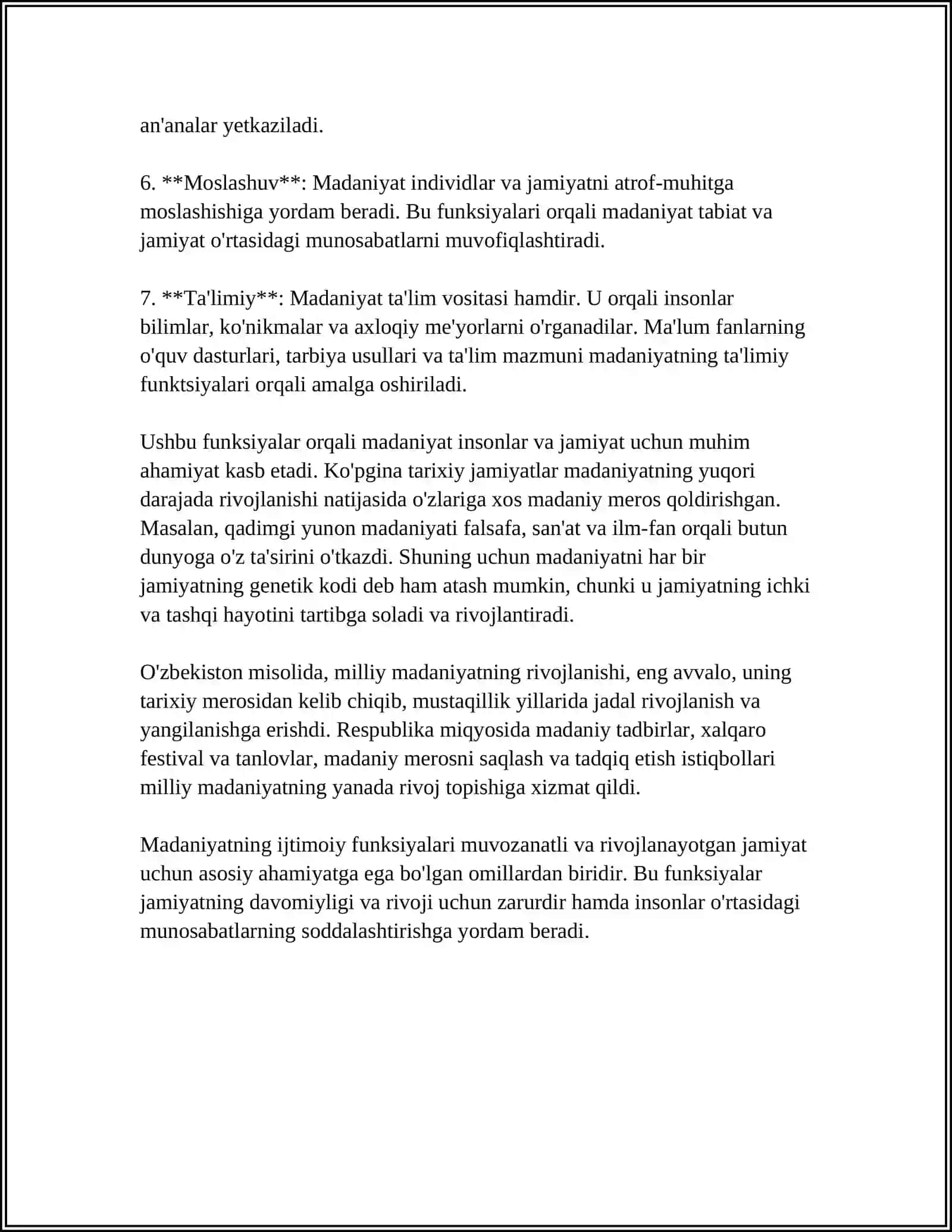 REFERAT Mavzu: MADANIYATLARNING IJTIMOIY MAZMUNI 4