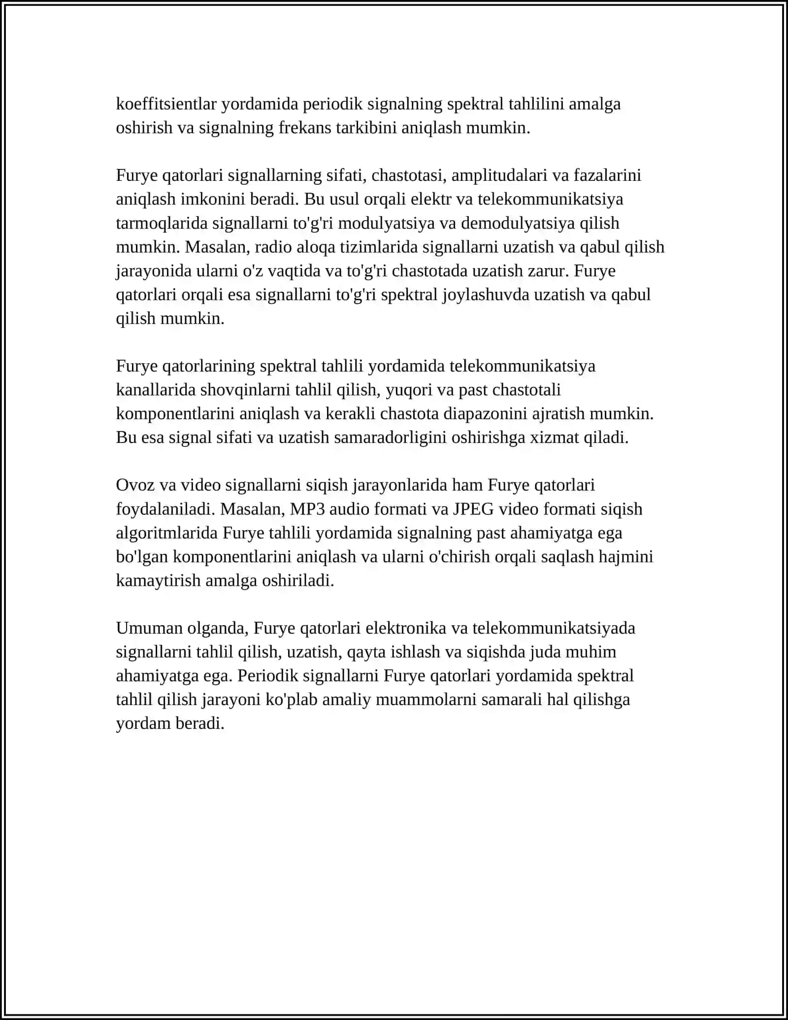 ELEKTRONIKA VA TELEKOMUNIKATSIYADA FURYE QATORLARINING QOʻLLANILISHI 4