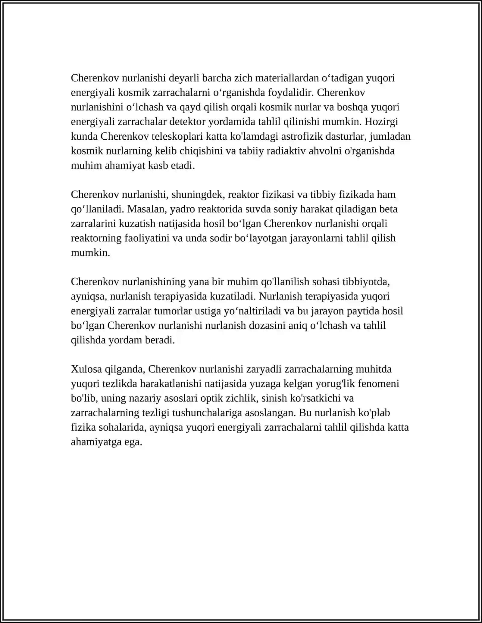 NURLANISH TURLARI ERKIN ELEKTRONLARDA SOCHILISH CHERENKOV NURLANISH 4